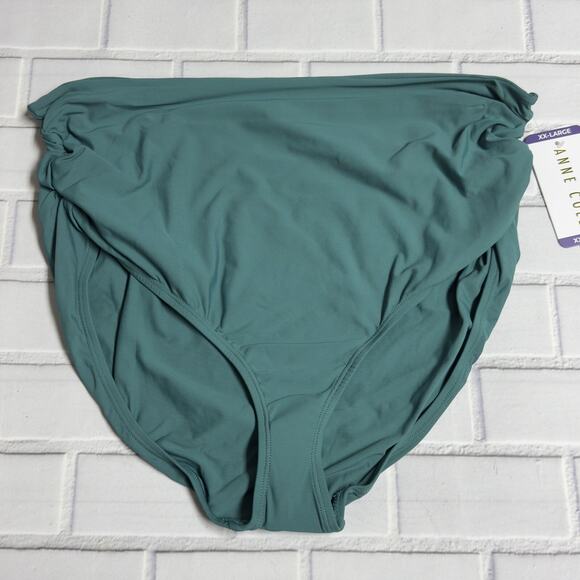 Anne Cole 3 Way Convertible High Waist Shirred Swim Bottom Ocean Green Size XXL - Picture 2 of 10